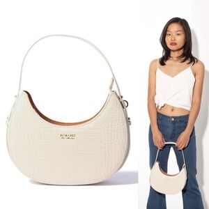 Bob Ore Blue Collection Naomi Crescent Croc Embossed Bag Ivory